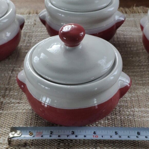 French Onion Soup Bowls Set of 4 Vintage Lugged Lidded Chili Bowls Dbl Handle 6" - Picture 12 of 13